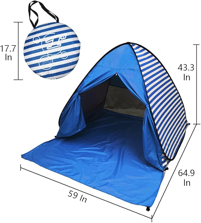 Pop Up Beach Tent Shade Sun Shelter UPF 50+ Canopy Cabana 2-3 Person for Adults Baby Kids Outdoor Activities Camping Fishing Hiking Picnic Touring(Dark Blue Stripes)