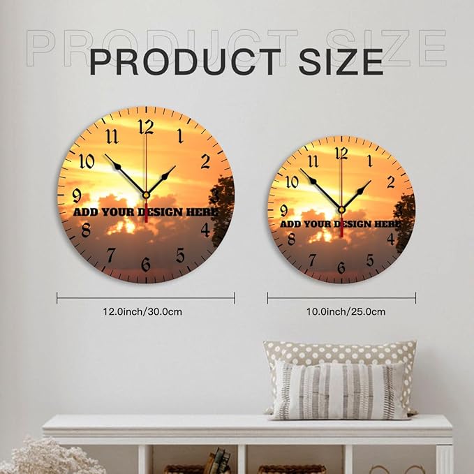 Generic Custom Wall Clock Personalized Clocks with Photo Text Logo Customize Gifts for Kitchen Bathroom Home Wedding Friend Family Lover, 12inch-30cm