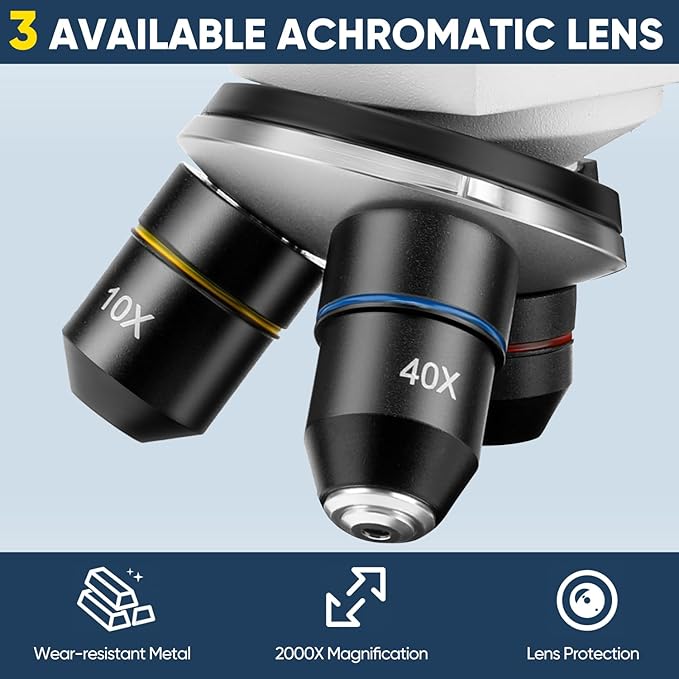 Microscope for Adults Kids, Dcorn 100X-2000X Powerful Biological Microscopes for School, Home, and Lab Use, Includes Microscope Slides Set and Phone Adapter.