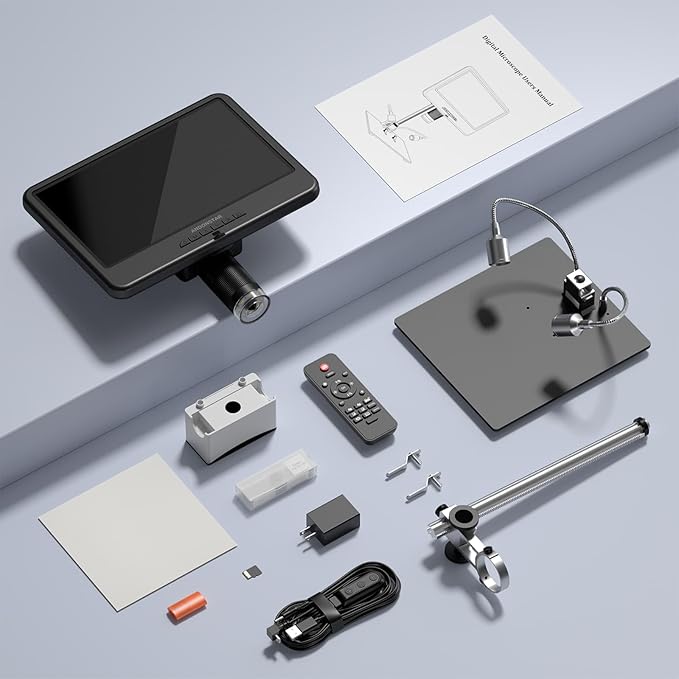 Andonstar AD210 10.1 Inch LCD Digital Microscope for Adults, Soldering Microscope for Electronics Repair, Coin Microscope Camera Full View for Error Coins with Light, Biological Slides Kit, 32G Card