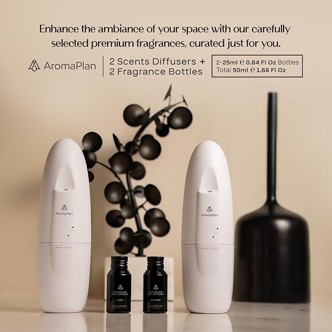 AromaPlan Authentic 2025 Upgraded Plug in Waterless Diffuser (2 Fragrances Included)-Cold Air & Nanotechnology Diffusers for Home & Office- Silent Wall Diffuser Plug in (2 Devices +2 Scents)