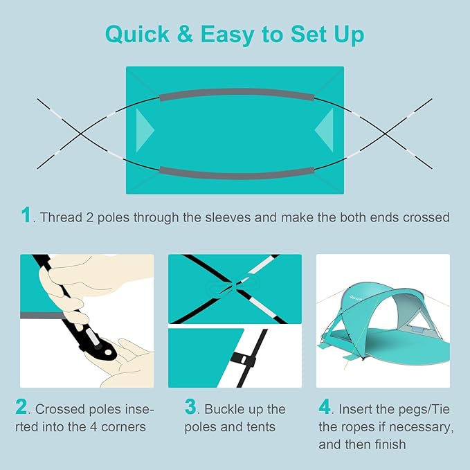 Gorich Beach Tent Sun Shelter with UPF50+ UV Protection for 3/4-5/6-7 Person, Lightweight & Portable Beach Shade Canopy with 2 Zippered Doors, Easy Setup Family Beach Umbrella