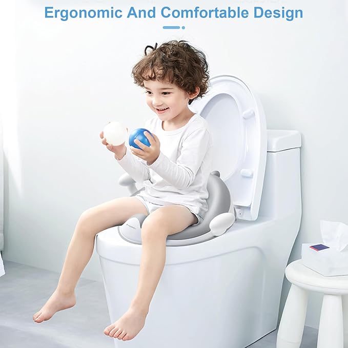 ANGELBLISS Baby Potty Training Toilet Seat with Soft Cushion Handles, Haute Collection, Double Anti-Slip Design and Splash Guard for Boys and Girls (Grey)