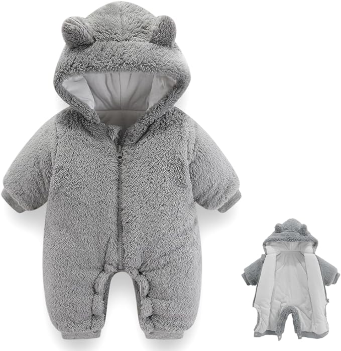 Newborn Baby Bear Outfit Suit Girls Boys Fleece Jumpsuit Romper Hooded Winter Snowsuit Clothes