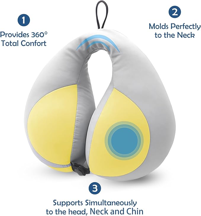 MOOB Kids Travel Pillow for Car Seat Kids U-Shape Travel Neck Pillow Support Children Stroller Pillow Grey Yellow