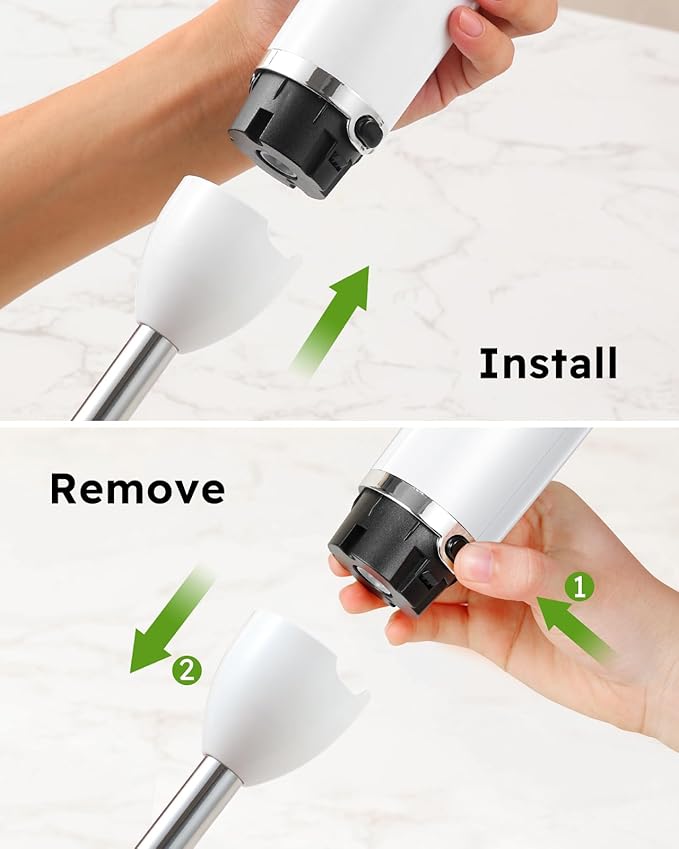 Sangcon Immersion Blender Handheld, 3-in-1 Hand Blender Electric, 400W Handheld Blender, Stainless Steel Blade Stick Blender with Whisk, Milk Frother Attachments - White