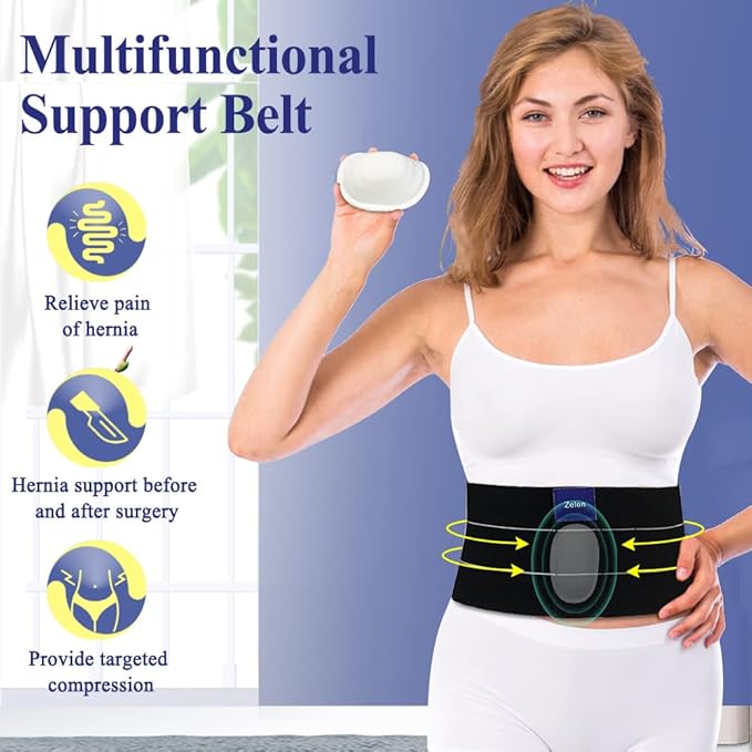 Umbilical Hernia Belt for Men Women Hernia Support Abdominal Binder Post Surgery Stomach Binder Belly Band for Men Surgical Binder Compression Navel Hernia Band Brace Abdominal Wrap (32-42 in)