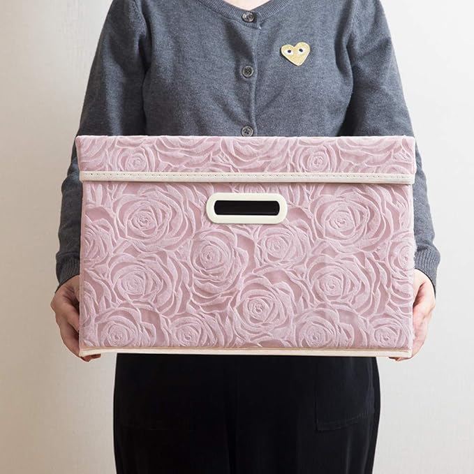 PRANDOM Collapsible Storage Boxes with Lids Fabric Decorative Storage Bins Cubes Organizer Containers Baskets with Cover Handles Divider for Bedroom Closet Living Room 14.9x9.8x9.8 Inch 3 Pack