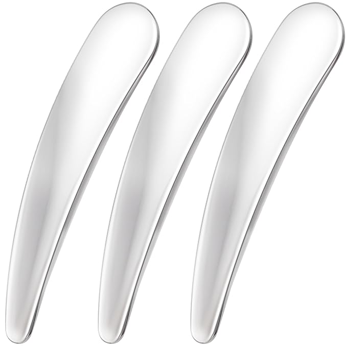 3pcs Mini Metal Makeup Spatula, Reusable Cosmetic Cream Spatulas Spoon, Skincare Scoop Applicator Facial Massage Beauty Tools for Mixing and Sampling Face Eye Cream- Silver