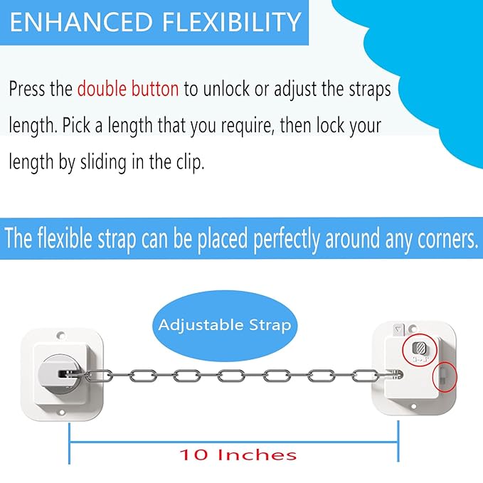 YEYA Anti-Tip No Drill Furniture Anchor with 3M Adhesive 10" Adjustable Straps, Baby Proofing Wall Anchors for Child Safety, Playroom Essentials 2P