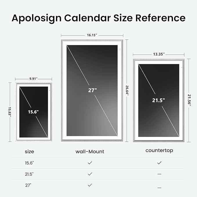 ApoloSign 15.6-inch Digital Calendar: Dual Mode Calendar with Google Play & Multi-calendar Sync, Electronic Planner & Chore Chart, Smart Touchscreen, Interactive Display for Family Schedules (Gray Wood, 15.6")
