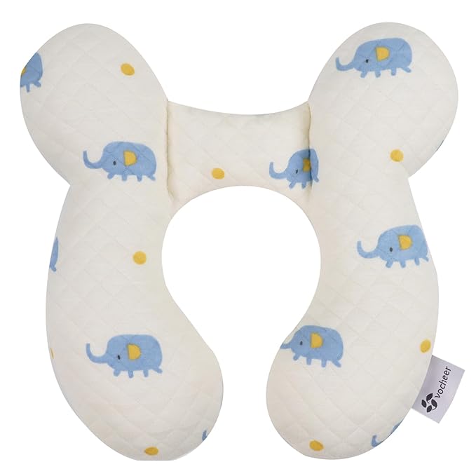 vocheer Baby Neck Pillow(Upgraded),Cotton, Baby Support Pillow, Car Seat Pillows for Newborn, Carseat Head and Body Support, Infant Travel Pillows for Prams, Pushchair, Stroller, Bouncer, Elephant