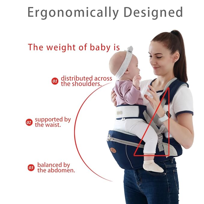 Baby Hip Seat Carrier Baby Waist Stool for Child Infant Toddler with Adjustable Strap Buckle Pocket Soft Inner Huge Storage (Grey)