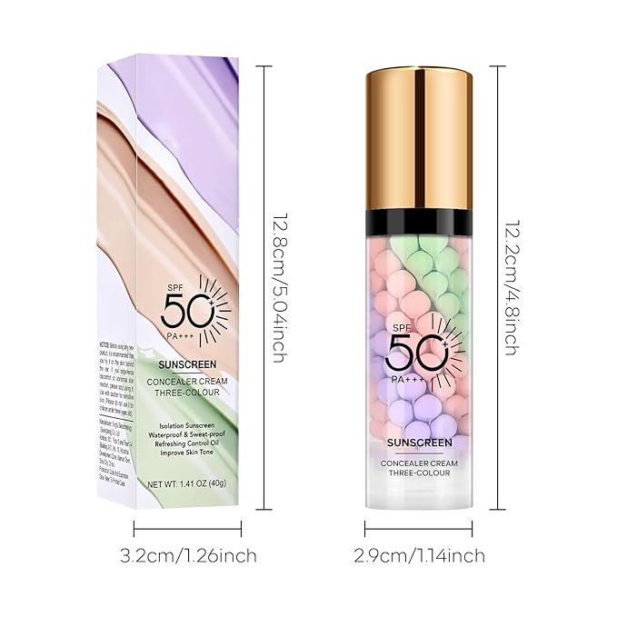 3 in 1 Color Correcting Makeup Primer Facial Serum, SPF 50 PA+++ Sunscreen Isolation Cream, Oil Control Moisturizing Skin Tone Correcting, One Step Color Corrector Face Primer