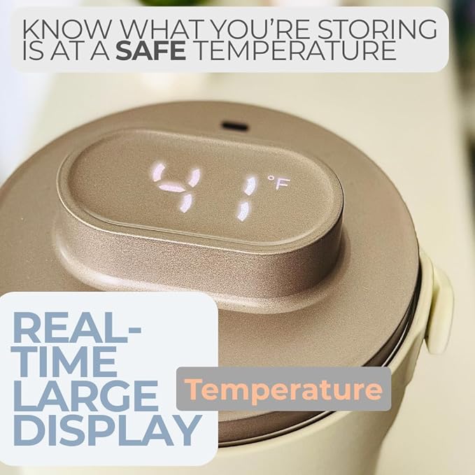 Portable Cooler, Breastmilk Chiller, Large Real-Time Temperature Display, Double Vacuum Insulation, 360° Cooling 24 Hours, Stainless Steel, Versatile Storage, up to 2L
