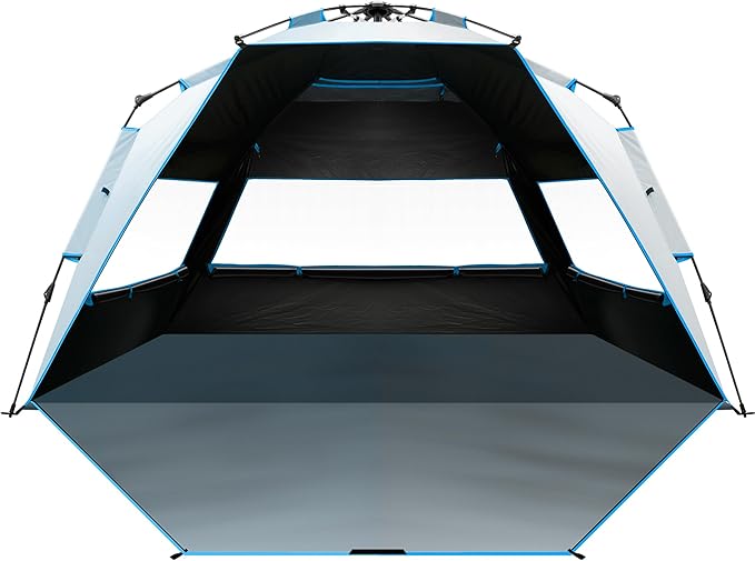OutdoorMaster Beach Tent with Blackout Shelter Technology, Portable Beach Shade Sun Shelter Canopy for 4-6 Person with UPF 50+ UV Protection, Easy Setup Pop Up Tent Family Size