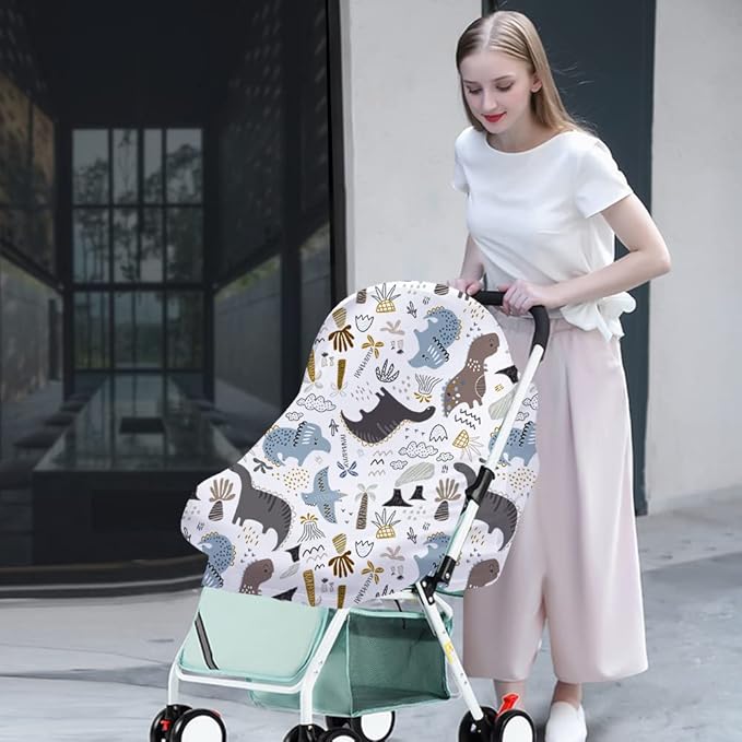 Yoofoss Nursing Cover Breastfeeding Scarf - Baby Car Seat Covers, Infant Stroller Cover, Strechy Carseat Canopy for Boys and Girls (Dinosaur)
