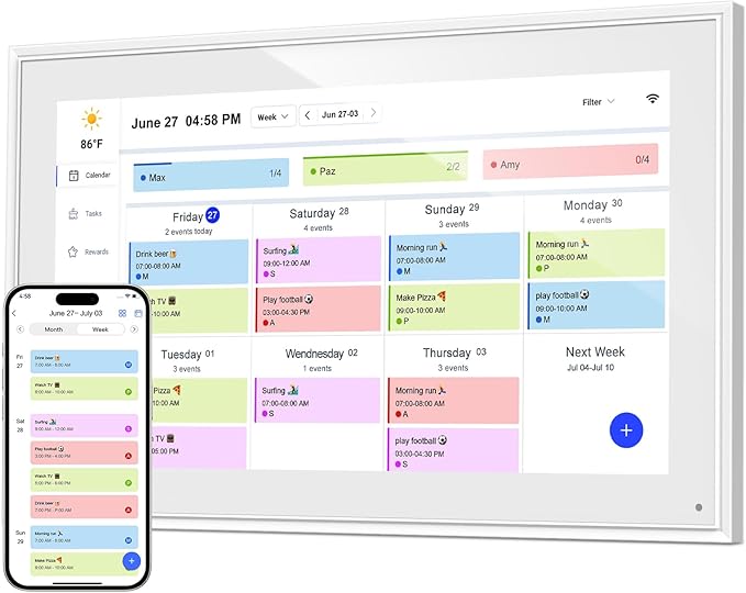 Digital Calendar, 15.6 Inch Wall Planner Digital Calendar & Chore Chart, IPS HD Touchscreen Interactive Display for Family Schedules, 2025 Calendar Share Photos/Schedules Instantly