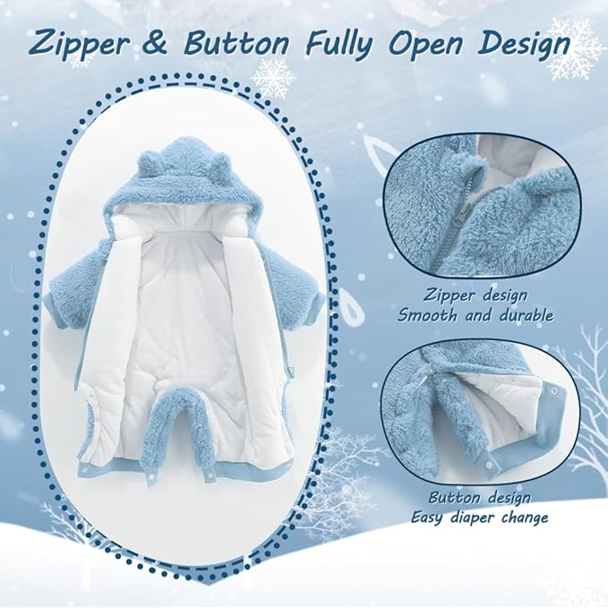 Newborn Baby Bear Outfit Suit Girls Boys Fleece Jumpsuit Romper Hooded Winter Snowsuit Clothes
