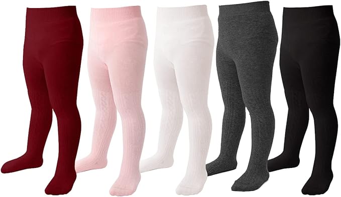 Marchare Baby Girls Tights Thick Solid Cable Knit Leggings Winter Warm Stockings For Toddler Girls 1/2/3/4/5 Pack