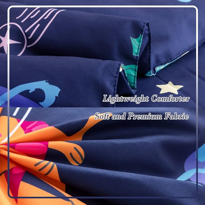 PERFEMET Toddler Bedding Set 4 Pieces Cartoon Dinosaur Planet Printed Bed in A Bag for Boys Girls Reversible Navy Blue Toddler Comforter with Sheet Set for All Season(Navy, Dinosaur/Planet/Rocket)