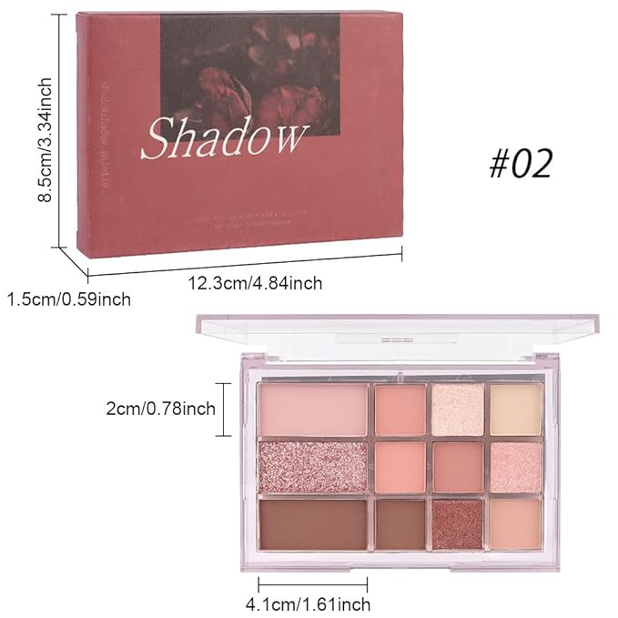 12 Girds Colorful Matte Shimmer Eyeshadow Palette for Eye Makeup,High Pigmented Eye Shadow Primers Powder Palet de sombras de ojos 12-B