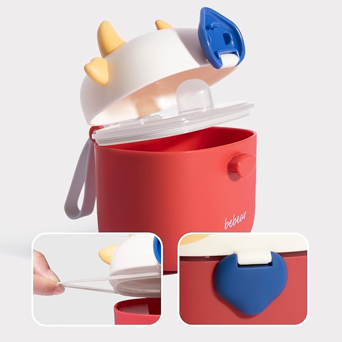 Bebamour Baby Formula Dispenser On The Go, Formula Container to Go, Formula Holder for Travel, Candy Fruit Snack Storage Container with Scoop and Leveller (Light Green Cow)