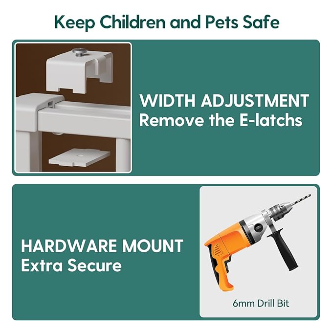 Babelio 26-43" No Bottom Bar Baby Gate for Babies, Elders and Pets, 2-in-1 Hardware Mount Dog Gate for The House, Stairs and Doorways, with Large Walk Thru Door, White
