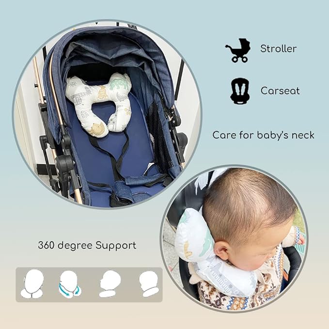 Baby Neck Pillows, Comfortable Baby Travel Head Neck Support Pillow for Car Seat Stroller Pushchair, Soft PP Cotton Travel Pillow for 0-1 Year Old Toddler Infant Newborn, Zoo