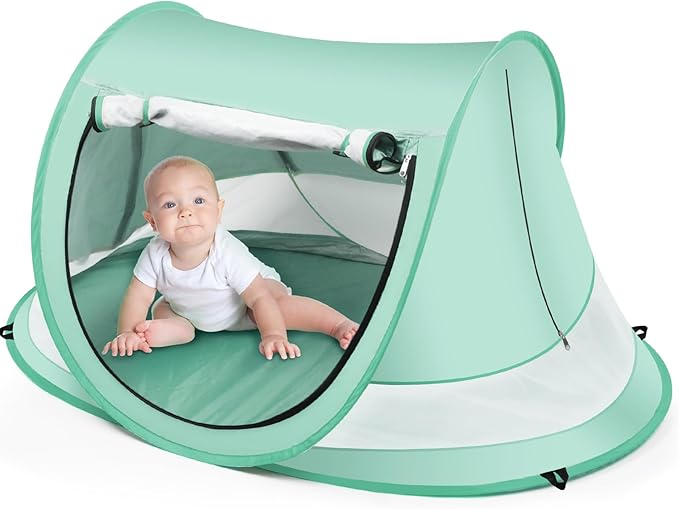 Baby Beach Tent,Large Pop Up Beach Tent Sun Shade for Beach,Portable Baby Travel Tent with Mosquito Net,Indoor Baby Play Tent,UPF 50+ UV Protection Sun Shelters for Infants