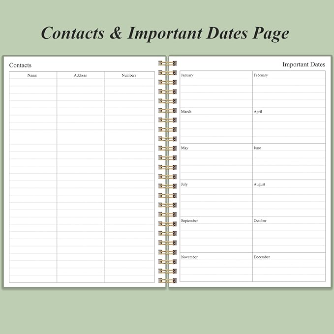 Daily Planner Undated - B5 To Do List Notebook Hourly Schedules, Spiral Appointment Planner for Women and Men, PVC Hardcover, Inner Pocket, Elastic Closure, 7" x 10", Green