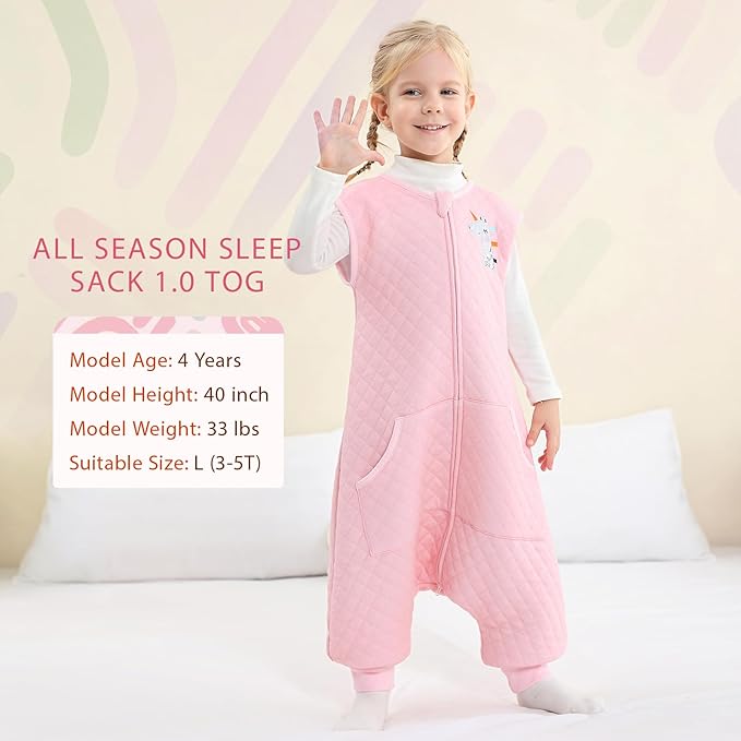 Baby Toddler Sleep Sack with Feet 2.5 TOG Winter, Wearable Blanket with Legs, Toddler Sleeping Sack Long Sleeve (Pink, 12-24 Month)