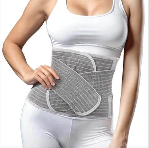 Postpartum Belly Band Wrap Back Support Natural Delivery Control Shapewear Binder Support Belt Girdle Women Tummy Control Waist Recovery Bamboo Charcoal Fiber (M Grey)