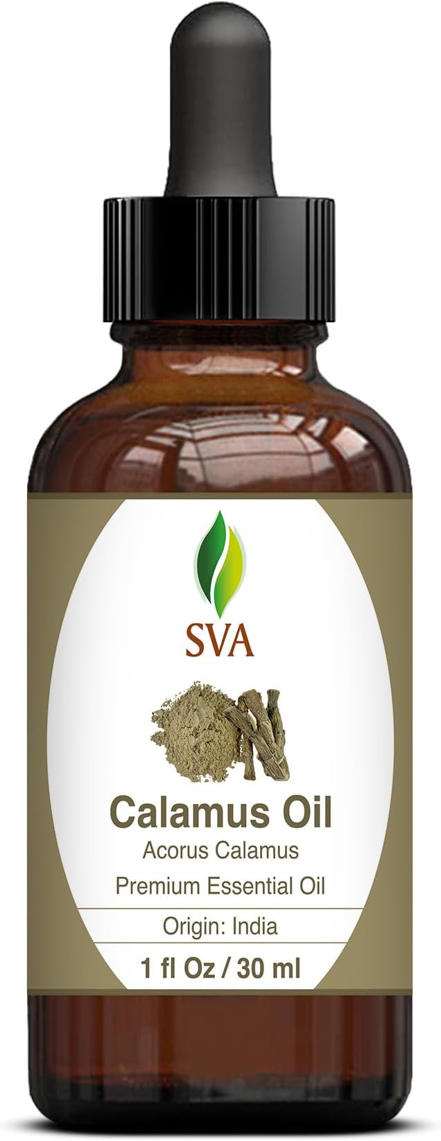SVA Calamus Essential Oil – 1 Fl Oz – 100% Natural Calamus Oil - for Diffuser, Hair Care, Face, Skin Care, Aromatherapy, Scalp and Body Massage, Soap and Candle Making – with Dropper