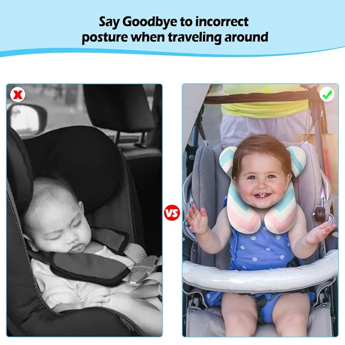 KAKIBLIN Baby Head Pillow,Support Pillow, Baby Travel Pillow for Head and Neck, Babies Neck Pillows for Car Seat,Pushchair,Travel(Wave)