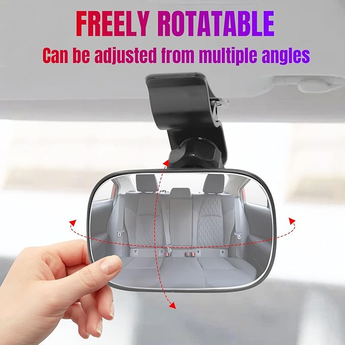 Car Interior Rearview Baby Mirror, Universal Wide Angle Convex Mirrors Clip On Mirror for Infant Toddler Child Backseat, 360° Freely Adjustable. (Black)