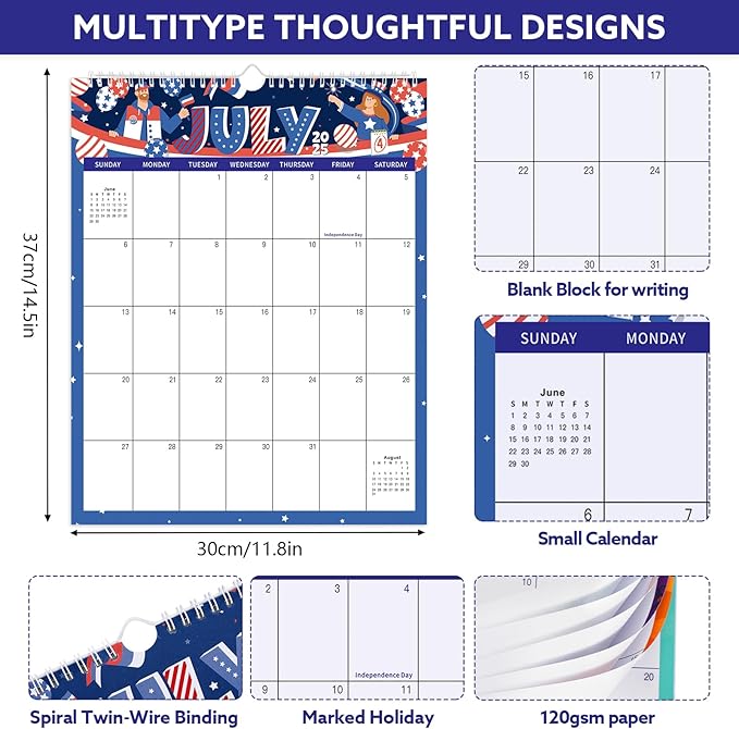 Wall Calendar 2025-2026, 18 Month Calendar from July 2025 to December 2026 Large Desk Calendar with Twin-Wire Binding for Home Office Planning Personal Organisers（14.5" x 11.8"), Festival Style