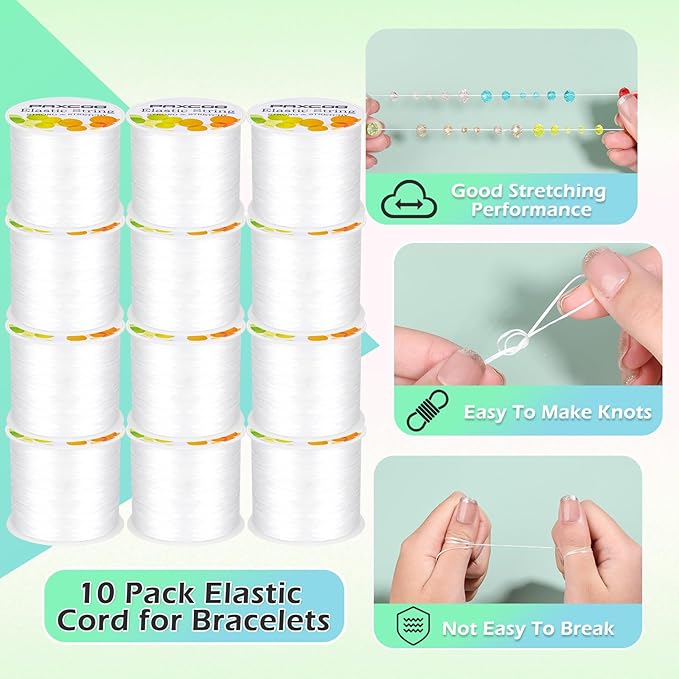 PAXCOO 12 Rolls Elastic String for Bracelets, Stretch Magic Elastic String Bead Cord Jewelry Thread for Bracelet, Necklaces, Clay Beads, Pony Beads (White)