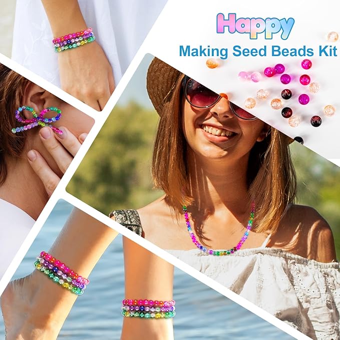 XSEINO About 7200pcs 144 Colors 6mm Crackle Glass Beads Bracelet Making Kit,6Box Different Style Crack Series Colorful Crystal Beads for Bracelet Jewelry Making,DIY Crafts,Friendship Bracelets