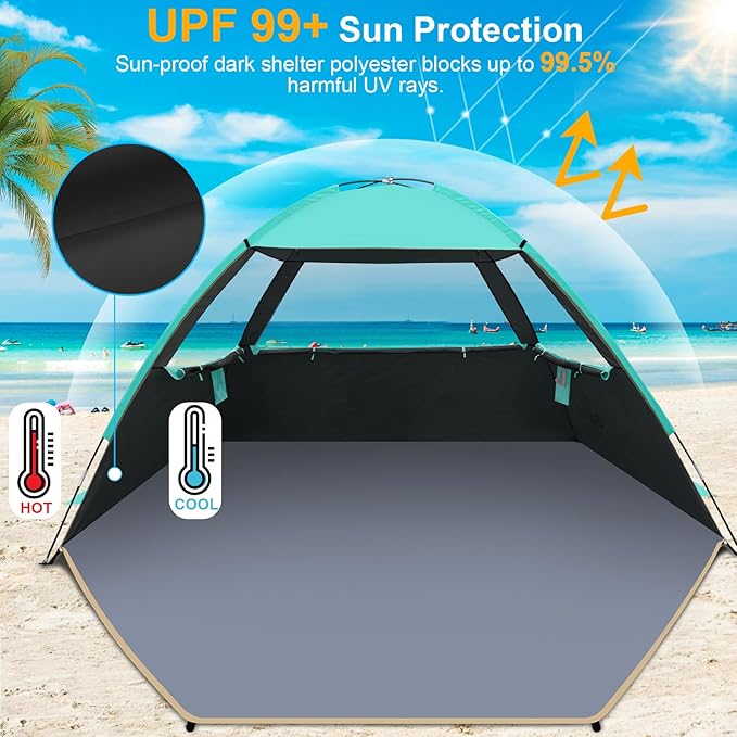 Gorich Beach Tent Sun Shelter for 3/4-5/6-7/8-10 Person with UPF 50＋ UV Protection, Lightweight & Easy Setup Beach Shade Canopy, Portable Beach Shade Tent Beach Cabana