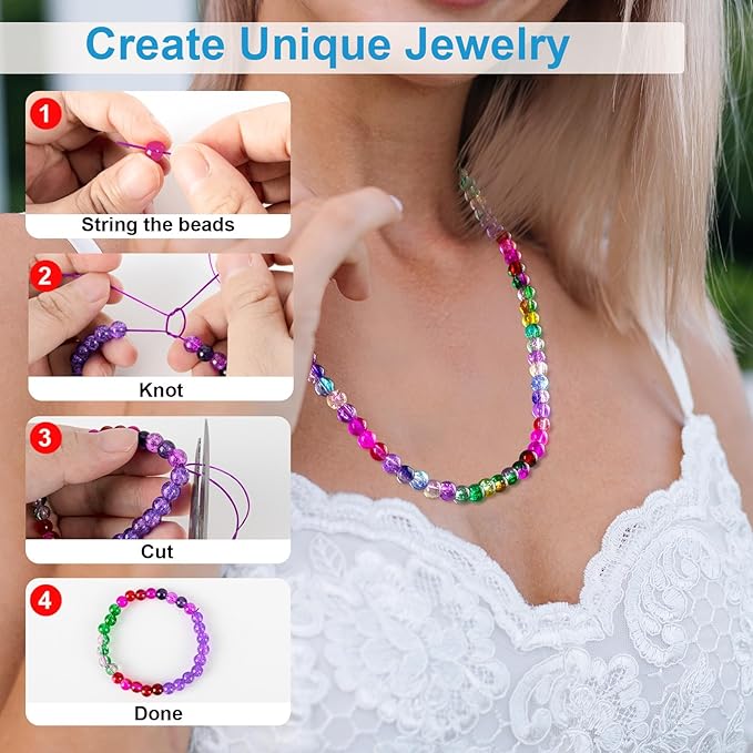 XSEINO About 1200pcs 6mm Crackle Glass Beads Bracelet Making Kit,24 Assorted Colors Crack Blush Pink Series Crystal Glass Bead for Bracelet Jewelry Making,DIY Crafts,Friendship Bracelets