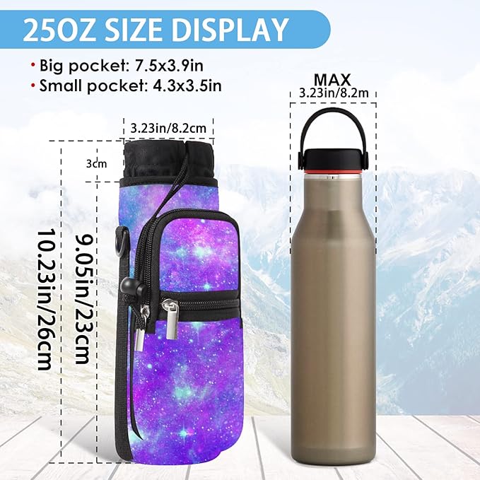 25/32/40/64oz Water Bottle Bag Holder Carrier-Insulated Crossbody Sling Case Sleeve with Strap & Pockets for Men Women Gym Cycling Travel Walking Hiking Camping