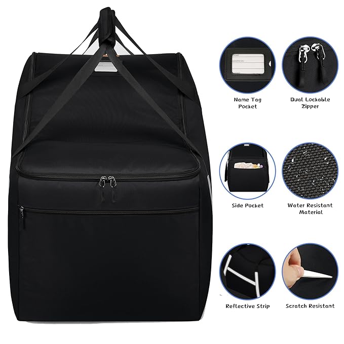 Infant Car Seat Travel Bag for Airplane Compatible with All Nuna Pipa Car Seat and Base,Chicco KeyFit 30 and Base, Padded Car Seat Bags for Air Travel,Car Seat Gate Check Bag with Side Pocket, Black