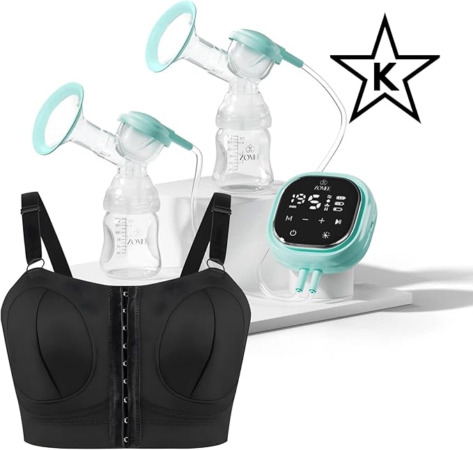 Zomee Z2 Double Electric Breast Pump - Shabbat Mode Edition - Portable, Hands Free Pumping Hospital Grade Wearable Breast Pump Including; Black Bamboo Pumping Bra (XL)