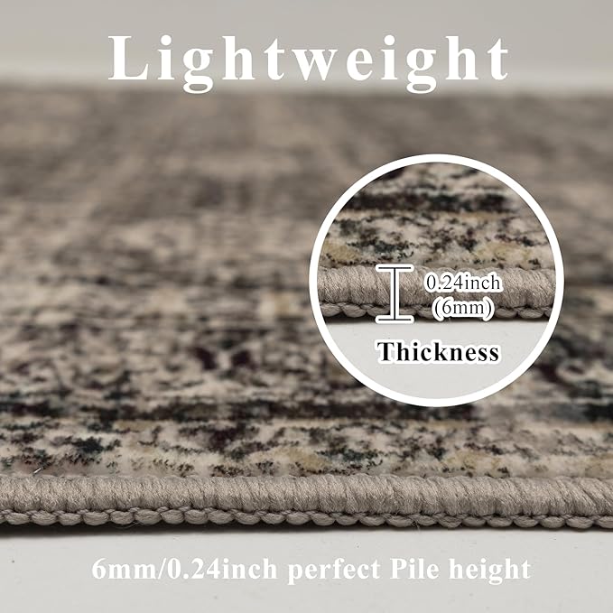 4x6 Washable Area Rug for Living Room, Carpet for Bedroom, Soft Faux Wool Retro Dining Room Rug, Non Slip&Non-Shedding Resistant Low Pile Vintage Print Rug for Home Office (Brown)