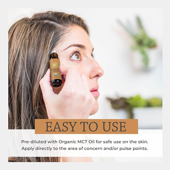 Silk Road Organic Frankincense Carterii Essential Oil Roll On, 100% Pure USDA Certified Aromatherapy for Radiant Skin, Body Aches, Stress Relief, & Calm - 10 ml Roller