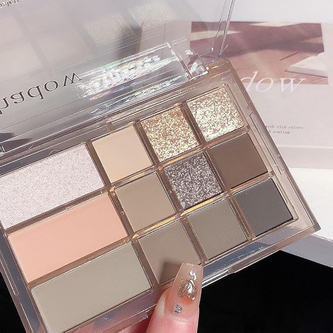 12 Girds Colorful Matte Shimmer Eyeshadow Palette for Eye Makeup,High Pigmented Eye Shadow Primers Powder Palet de sombras de ojos 12-A