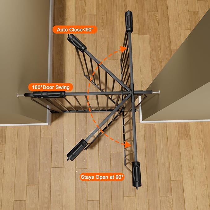 30" Tall Extra Wide Baby Gate for Doorways Stairs Large Long Dog Gates Pressure Mounted Indoor Safety Gates Walk Through Toddler Child Gates for Kids or Pets (Black, 76.38-86.3"/194-219cm)