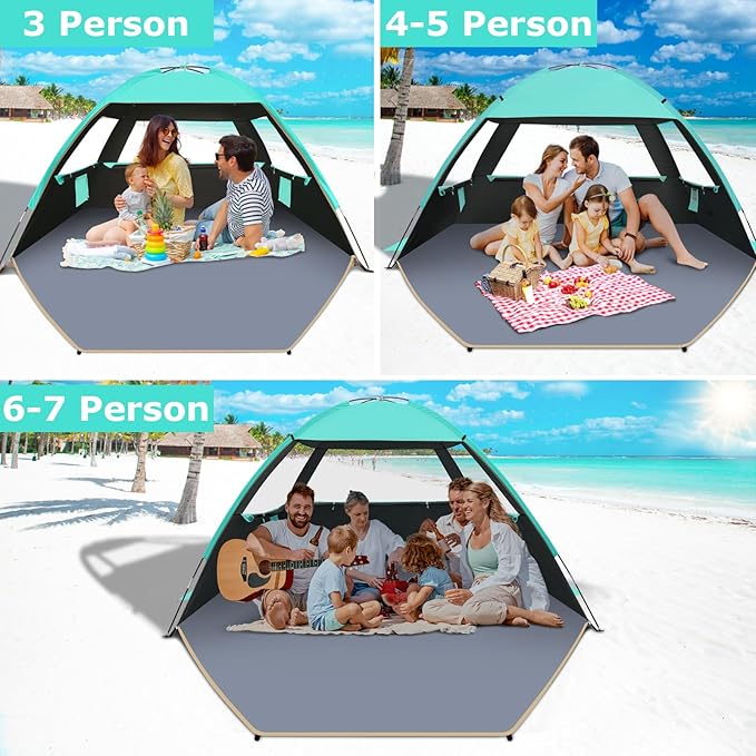 Gorich Beach Tent Sun Shelter for 3/4-5/6-7/8-10 Person with UPF 50＋ UV Protection, Lightweight & Easy Setup Beach Shade Canopy, Portable Beach Shade Tent Beach Cabana