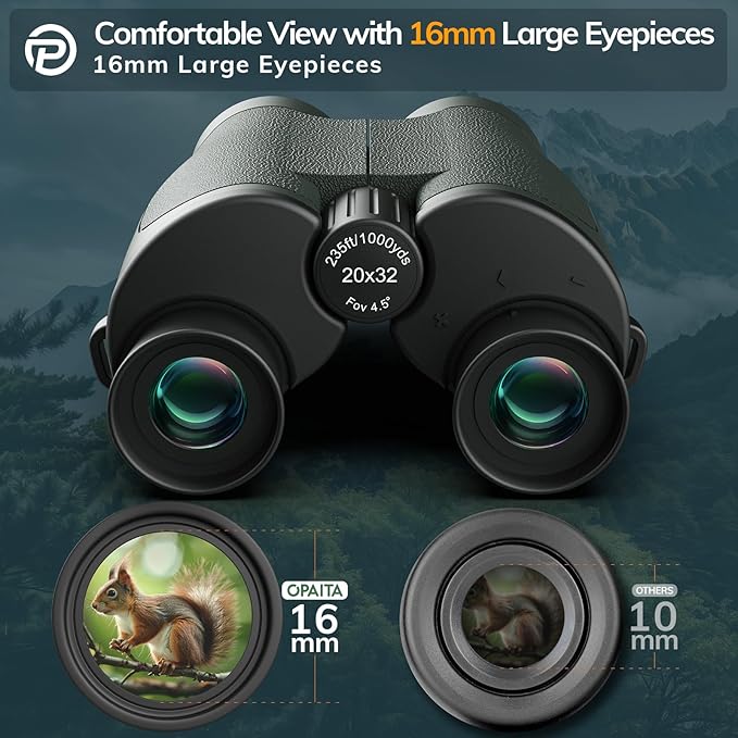 20x32 Compact Binoculars for Bird Watching - OPAITA High Powered Small Binoculars for Adults Kids with Low Light Vision for Hunting Cruise Trip Travel Concert Hiking Green